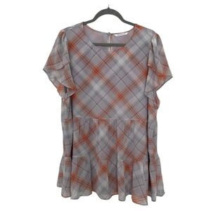Multi-Coloured Penningtons Women's Printed Short Tulip Sleeve Plaid Tunic Blouse